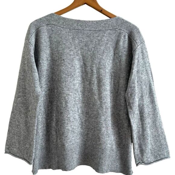 Anthropologie Boat Neck Pullover Sweater S Gray Oversized Buttons Preppy Boho - Picture 2 of 10